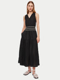 Linen Smocked Detail Maxi Dress | Black