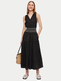 Linen Smocked Detail Maxi Dress | Black