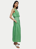 Linen Smocked Detail Maxi Dress | Green