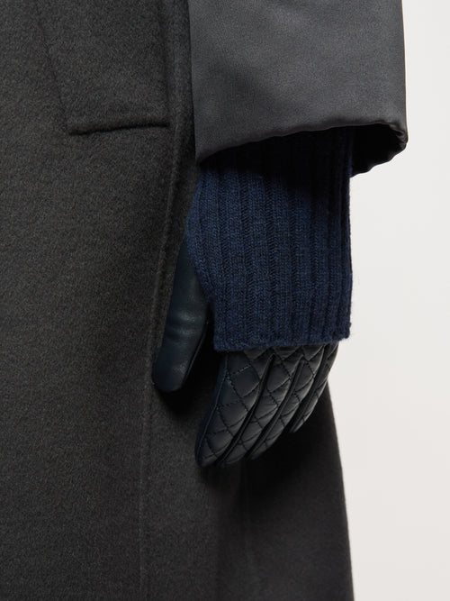 Leather Quilted Gloves | Navy