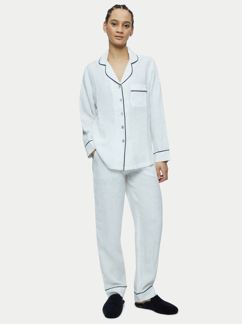 Linen Long Pyjama | White