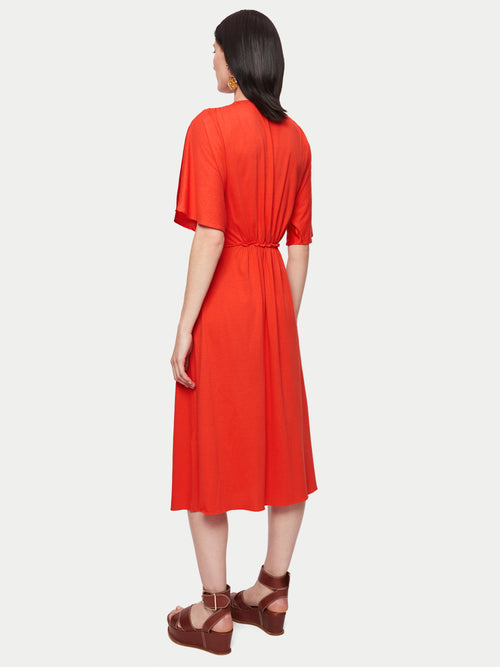 Silk Front Kimono Sleeve Jersey Dress | Red