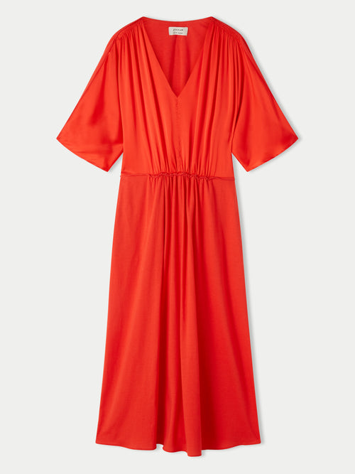 Silk Front Kimono Sleeve Jersey Dress | Red
