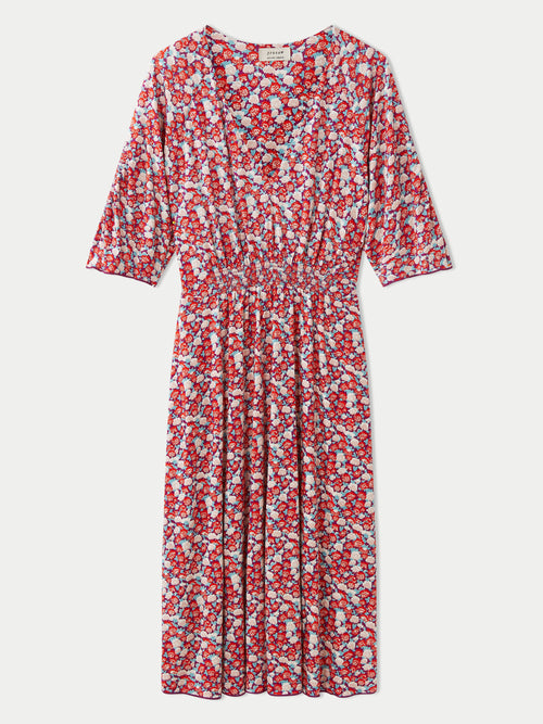 Hydrangea V Neck Jersey Dress | Multi
