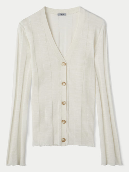 Linen Cotton V Neck Cardigan | Ivory