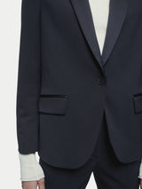 Paris Brook Satin Lapel Shortline Blazer | Navy
