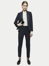 Paris Brook Satin Lapel Shortline Blazer | Navy