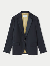 Paris Brook Satin Lapel Shortline Blazer | Navy