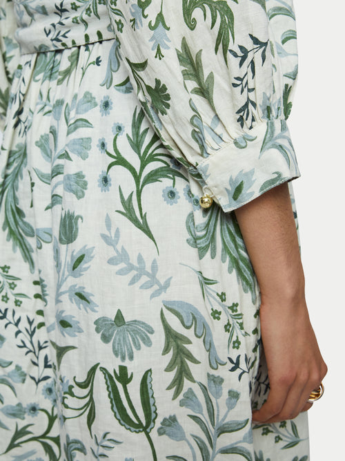Botanist Floral Linen Dress | Green