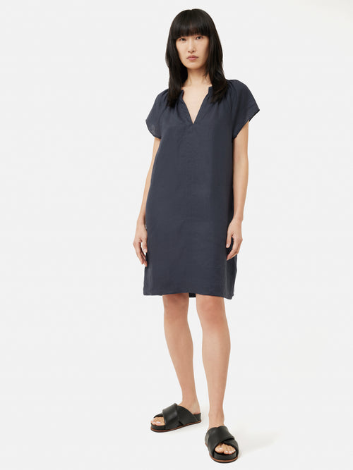 Linen Smocked T-shirt Dress | Slate