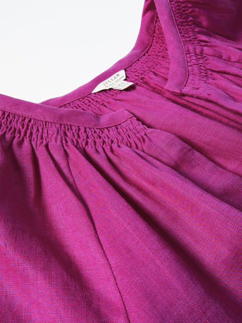 Linen Smocked T-shirt Dress | Pink