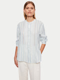 Cotton Stripe Broderie Shirt | Blue