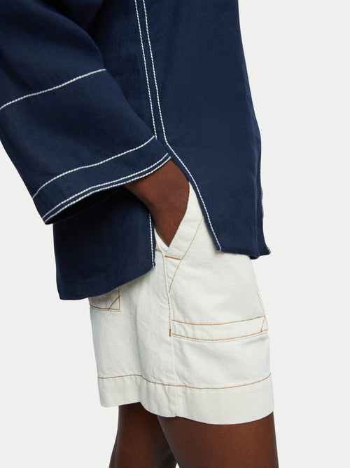Linen Stitch Tunic Blouse | French Navy