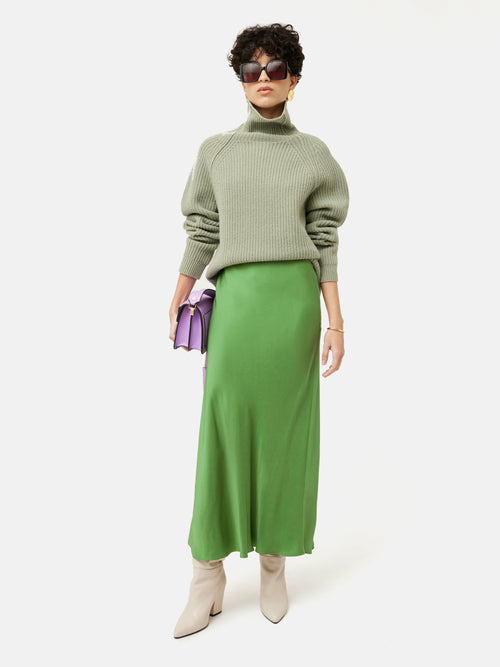 Bias Cut Maxi Skirt | Green