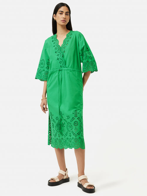 Broderie Beach Kaftan Dress | Green