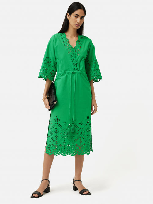 Broderie Beach Kaftan Dress | Green