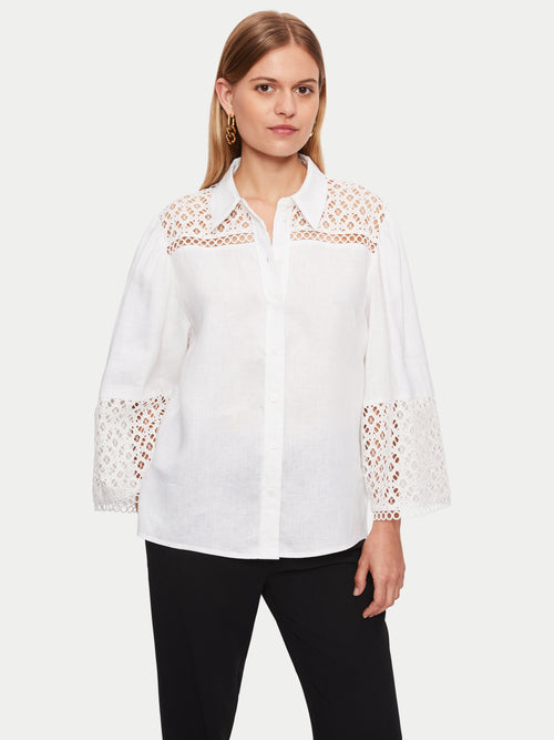 Lilia Linen Broderie Shirt | White