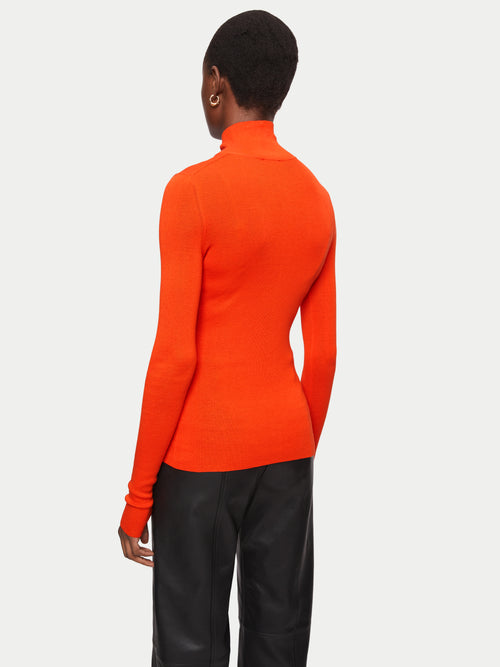 Tate Silk Cotton Polo Jumper | Orange