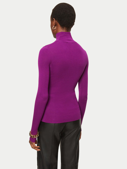Tate Silk Cotton Polo Jumper | Purple