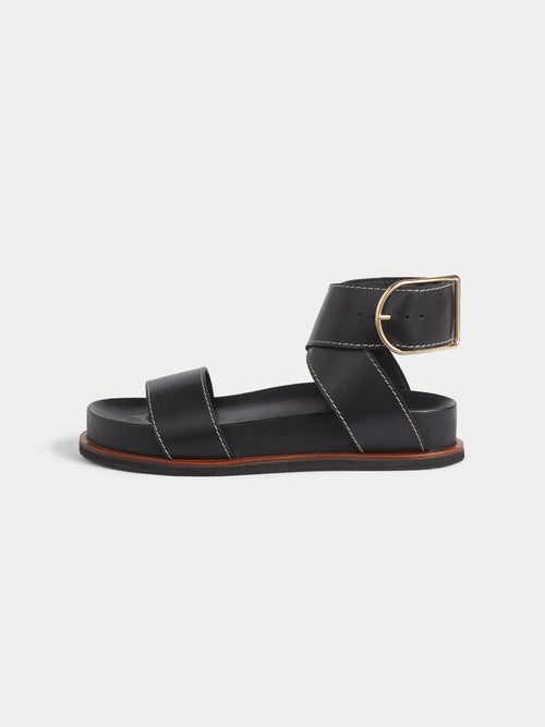 Crowle Leather Footbed Sandal | Black