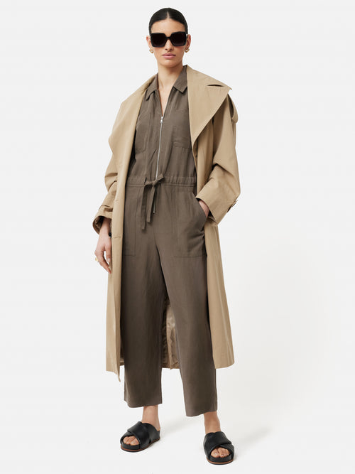 Lyocell Linen Utility Jumpsuit | Taupe