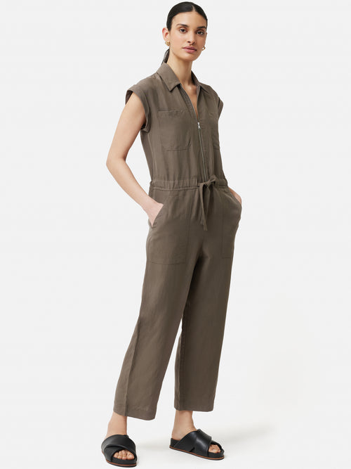 Lyocell Linen Utility Jumpsuit | Taupe