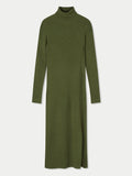 Ribbed Knit Polo Neck Dress | Green
