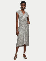 Sequin Ruched Midi Dress | Pewter
