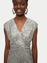 Sequin Ruched Midi Dress | Pewter