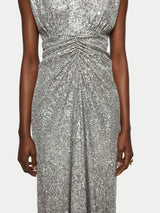 Sequin Ruched Midi Dress | Pewter