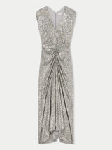 Sequin Ruched Midi Dress | Pewter