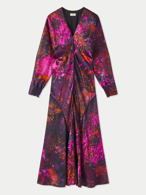 Silk Paint Drops Midi Dress | Orange