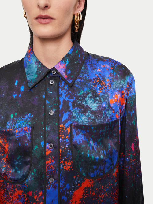 Silk Paint Drops Shirt | Purple