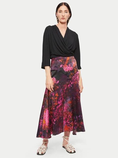Silk Paint Drops Midi Skirt | Orange