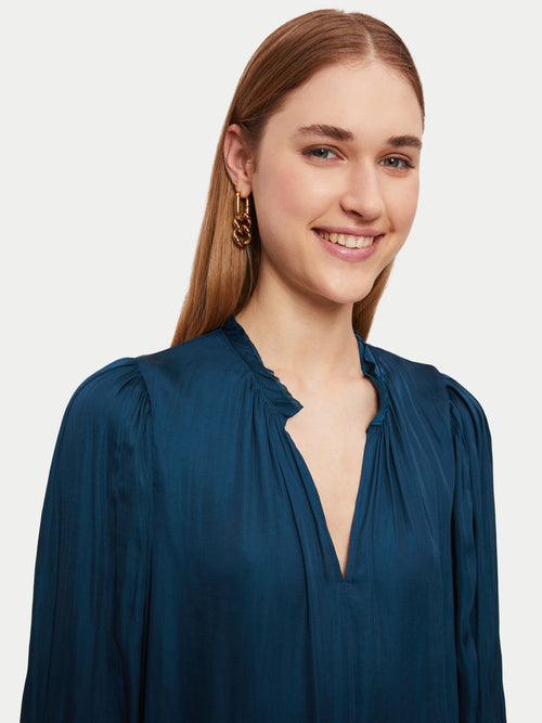 Cicelly Recycled Satin Drape Top | Blue