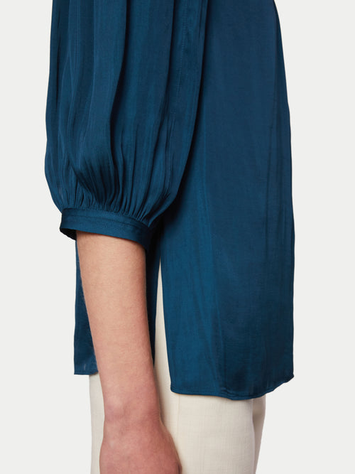 Cecily Satin Drape Top | Blue