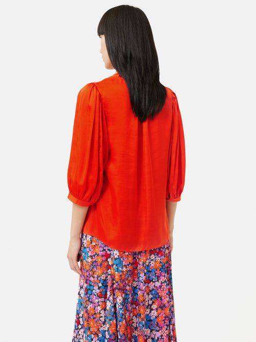 Cicelly Recycled Satin Drape Top | Orange