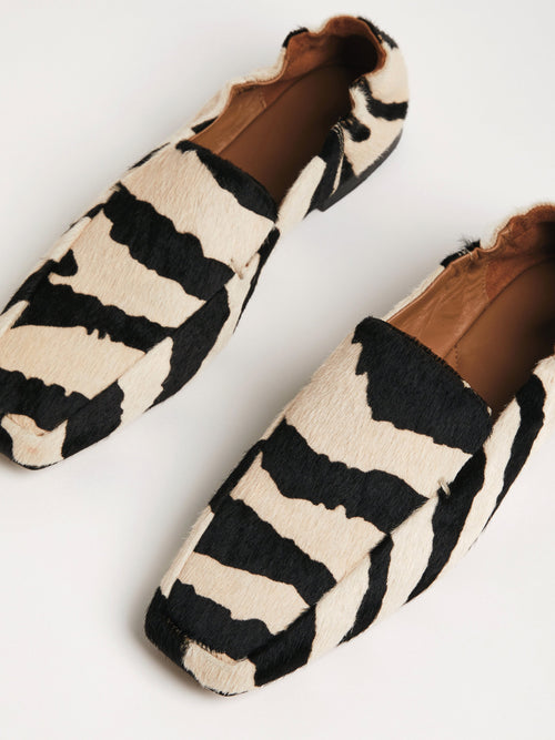 Zebra Print Leather Loafers | Monochrome