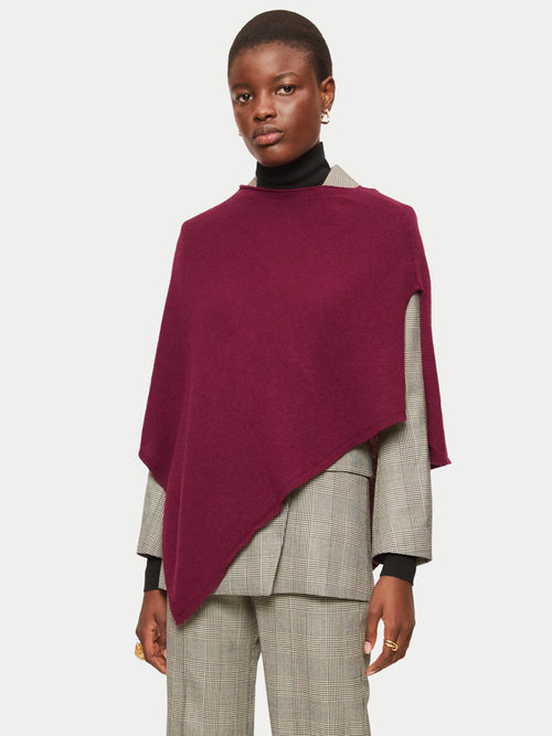 Wool Cashmere Blend Poncho | Red