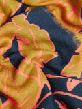 Palm Leaf Wool Silk Scarf | Navy
