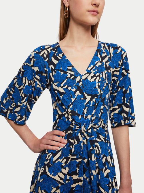Zebra Floral Jersey Midi Dress | Blue