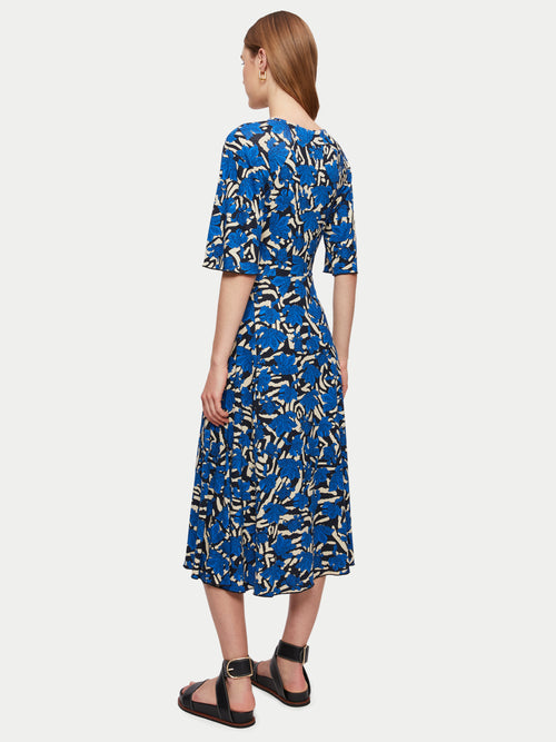 Zebra Floral Jersey Midi Dress | Blue