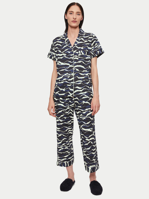 Linear Animal Cropped Pyjama | Navy