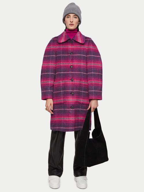 Brushed Wool Check Coat | Pink