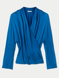 Hammered Satin Wrap Front Top | Blue