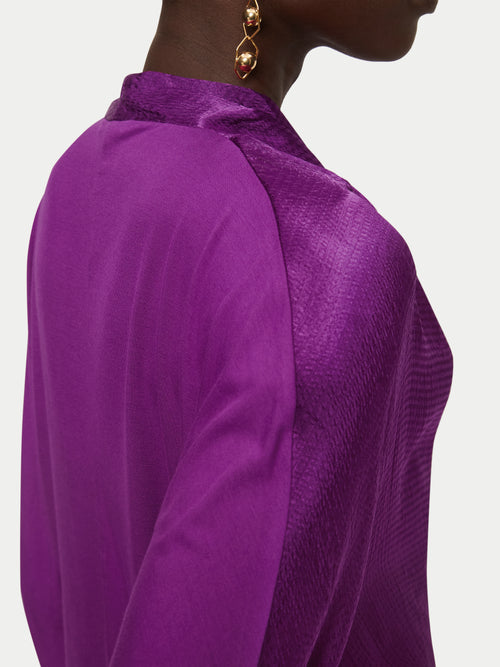 Hammered Satin Wrap Front Top | Purple