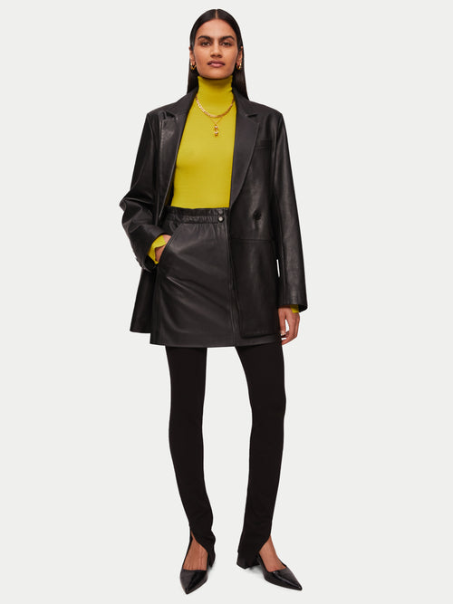 Leather Ruched Waist Mini Skirt | Black