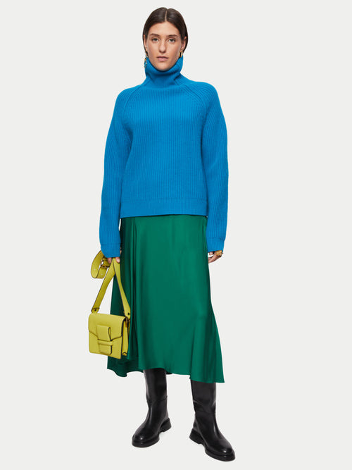 Satin Bias Asymmetric Skirt | Green