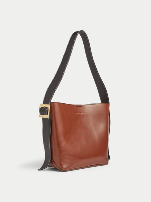 Zoey Buckle Patent Tote | Tan