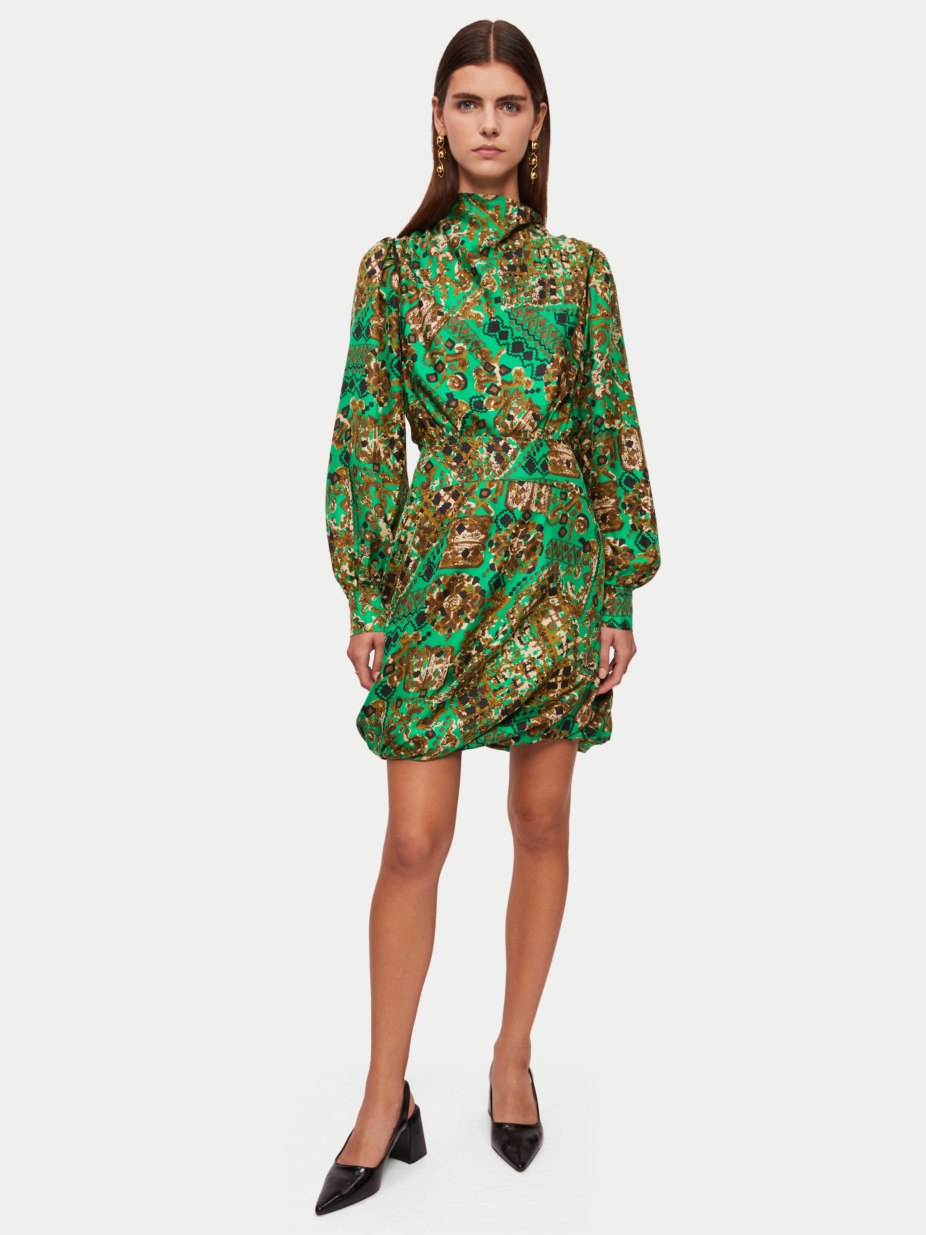 Baroque Arms Silk Mini Dress | Green – Jigsaw